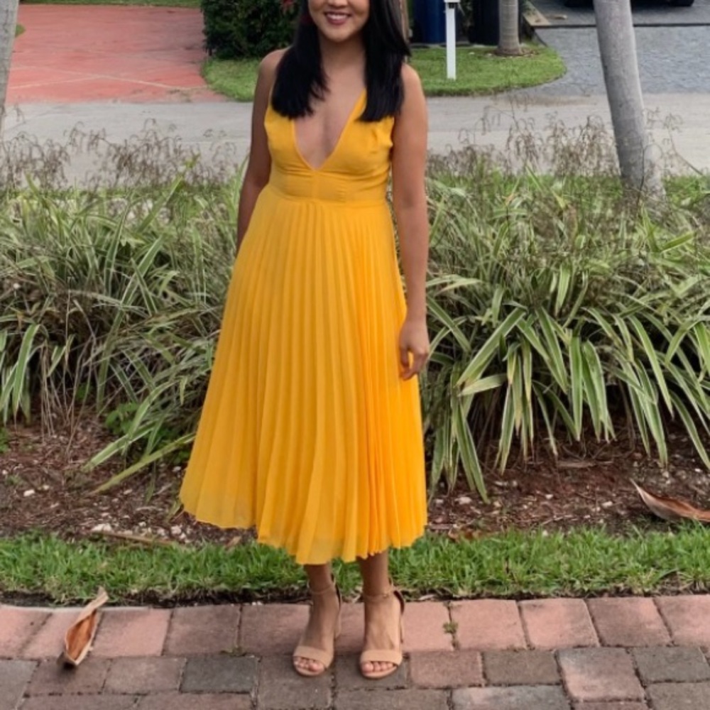 ASOS Yellow Pleated Backless Midi Dress